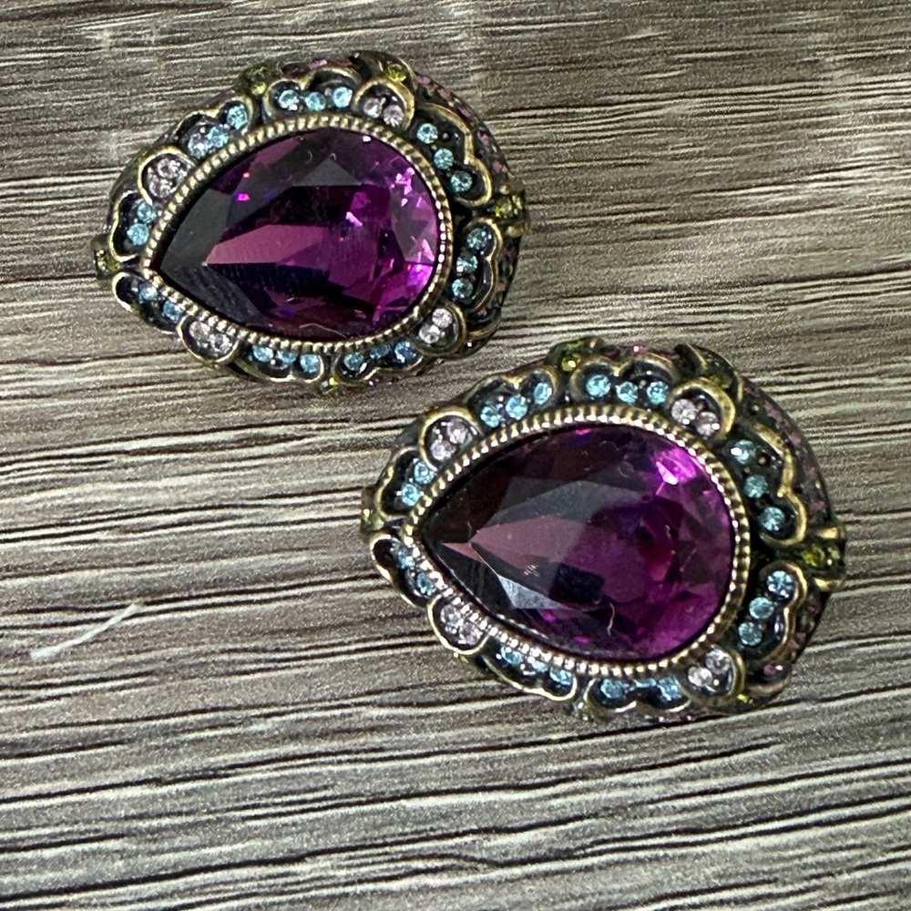 Heidi Daus Elegant Purple and Blue Teardrop Earrings
